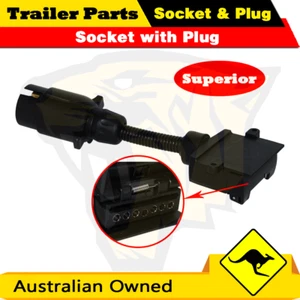 7 PIN FLAT SOCKET TO 7 PIN LARGE ROUND PLUG TRAILER ADAPTOR-7FF-7LRM-FXE-67 - Picture 1 of 2