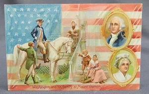 Antigua postal patriótica del 4 de julio - Tuck Washingtons cumpleaños familia Mt Vernon - Imagen 1 de 2