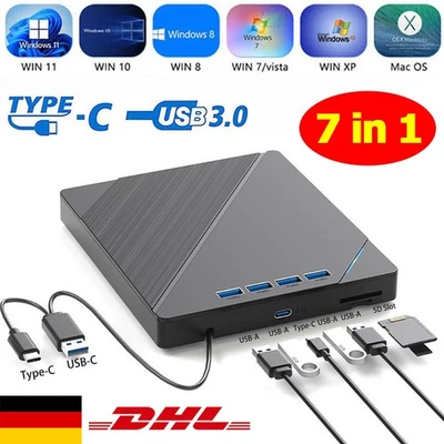 Externes CD/DVD Laufwerk USB 3.0 +Type C Brenner Player für PC Laptop Windows 11 - Bild 1 von 4