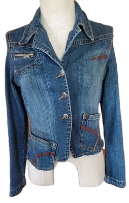 Vtg. Authentic Roca Wear Jacket Womens/Jr's Dark Denim Button Up Y2K Retro Small - Image 1 of 4