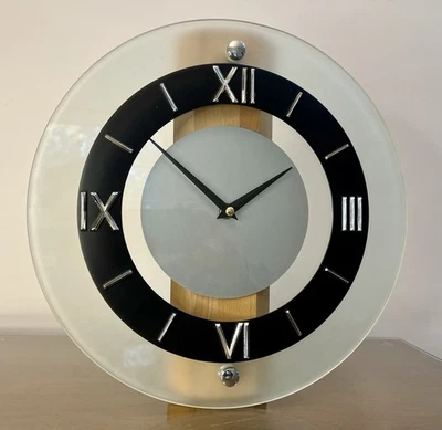 Reloj de Pared Posmoderno Vidrio Madera y Cromo 12” - Años 80/90 Neo Retro MCM Funcionando Foto 1 de 4