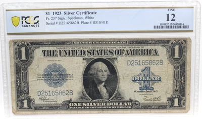 1923  1$  SILVER CERTIFICATE Fr#237 PCGS 12 FINE PRICED FOR QUICK SALE - Image 1 of 4
