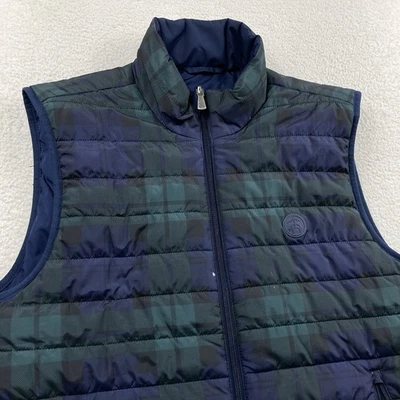 Chaleco Brooks Brothers Thermore Para Hombres Medio Azul Verde A Cuadros Reversible Golf Cremallera Foto 1 de 4