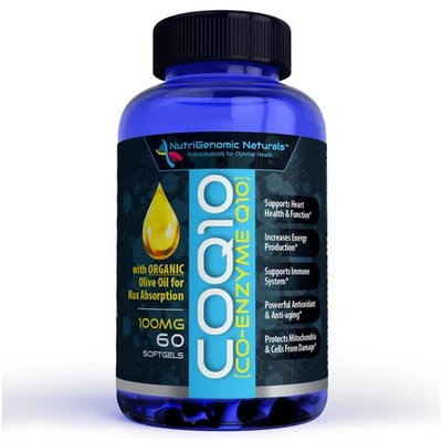 CoQ10 100mg 60 Cápsulas Blandas Alta Absorción con Aceite de Oliva Orgánico Soporte para Corazón Foto 1 de 4