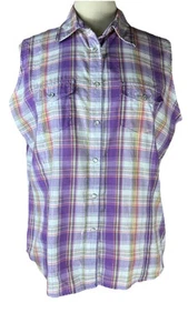 Wrangler Wrancher (taglia XL) camicia senza maniche Pearl Snap western viola argento - Foto 1 di 11