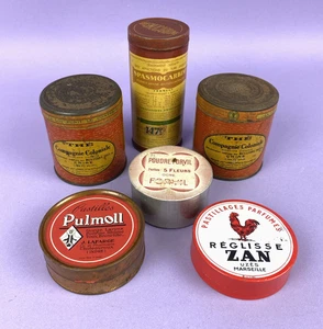 Lot of French Vintage Tins Tea Pharmacy Pastilles Compagnie Spasmocarbine Forvil - Picture 1 of 10