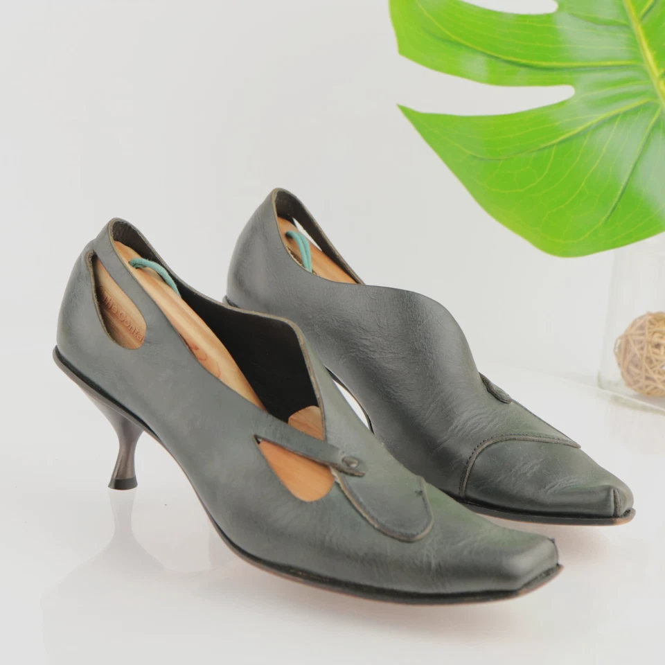 CYDWOQ Womens Canvas Pump Size 36.5  6.5 Black Square Toe Kitten Heel Shoe USA - Image 1 of 4