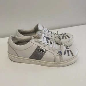 Karl Lagerfeld Kids White Leather Cat Glitter Sneakers Size 37 Made in Portugal - Picture 1 of 15