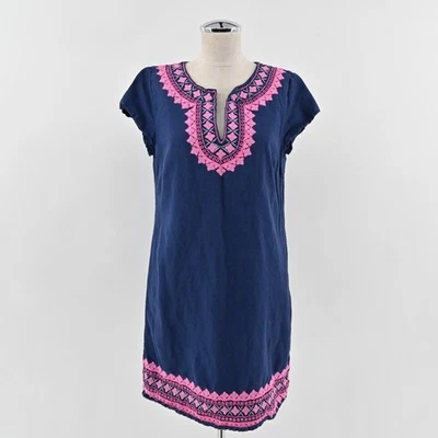 Vestido recto túnica bordado VINEYARD VINES talla 6 azul marino algodón lino boho Foto 1 de 4
