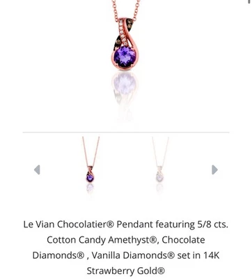 Le Vian Amethyst Pendant Diamonds 14K Strawberry Gold 1/2” Size - Image 1 of 2