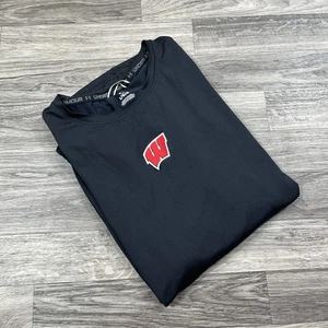 WISCONSIN BADGERS NCAA Crewneck Pullover Black Athletic Shirt Men's Size Large - Picture 1 of 8