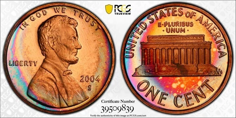 2004-S Lincoln Memorial Cent Penny PCGS PR66 DCAM Rainbow Toning Cover