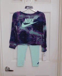 NWT Girls 2pc Nike Long Sleeve Purple Black Green Top & Leggings Set sz 6X - Picture 1 of 1