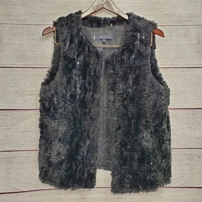 Colete de pele sintética preto Anne Klein com lantejoulas tamanho G grande - Imagem 1 de 4