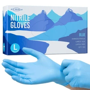 Medical Large Size Disposable Powder Free Blue Nitrile Gloves - Box of 100 - Picture 1 of 1