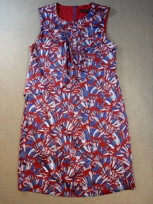 Vestido Banana Republic Mujer Rojo Azul Talla 6 Sin Mangas Volantes Frontal Cambio Cremallera Trasera Foto 1 de 4