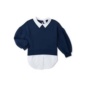 Wonder Nation Girls Layered Look Sweatshirt with Collar Sizes L (10-12) - Picture 1 of 3