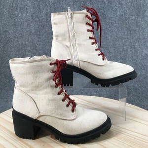 Shoedazzle Boots Womens 8.5 Rachell Ankle Booties Chunky Heels White Fabric - Picture 1 of 17