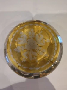 VINTAGE/SAMMLERSTÜCK BERNSTEIN GLAS BRIEFBESCHWERER BLUME GEÄTZT EFFEKT - Bild 1 von 6