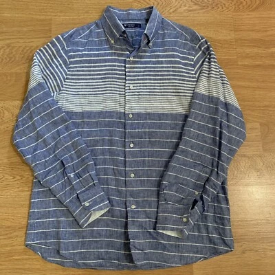 Cremieux Collection Shirt Men’s 100% Linen Blue Striped Button Down Long Sleeve - Image 1 of 4