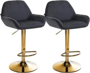 2er Set Barhocker Braga Samt-Bezug Gestell Gold-Optik höhenverstellbar drehbar - Bild 1 von 8