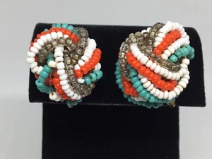Vintage Multicolor Beaded Clip on Earrings - Picture 1 of 4