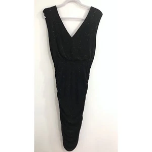 Alice + Olivia Large Black/gold Sparkle Shimmer Tight Ruched Cockail Dress - Picture 1 of 8