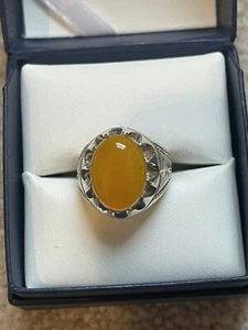 Men Ring STERLING SILVER 925 Natural Yellow AQEEQ Sharaf Al Shams Size 9.5 - Picture 1 of 4