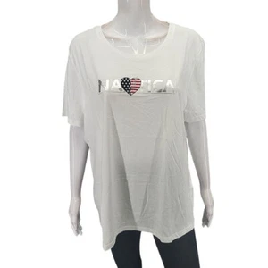 Nautica Womens Graphic Printed Top XX-Large Size White Short Sleeves Tee Shirt - Picture 1 of 10