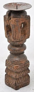 Antiguo Portavelas de Paga de Madera Original Antiguo Tallado a Mano - Imagen 1 de 9
