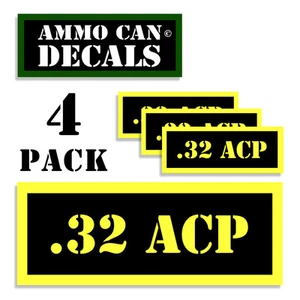 32 ACP Ammo Can Decals Ammunition Labels Ammo Stickers 4 pack YW MINI 1.5in wide - Picture 1 of 1