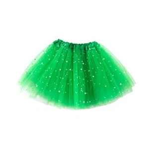  Girls Layered Stars Sequins Tutu Skirt Princess Ballet Dance One Size Green - Picture 1 of 5