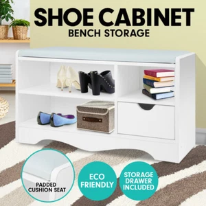 New Shoe Cabinet Rack Storage Organiser Shelf Stool Bench Wood Ottoman - Grey - Picture 1 of 9