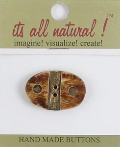 Botones de hueso natural hechos a mano - antiguos incrustaciones de latón ovalado marrón/dorado 24x34 mm - Imagen 1 de 4