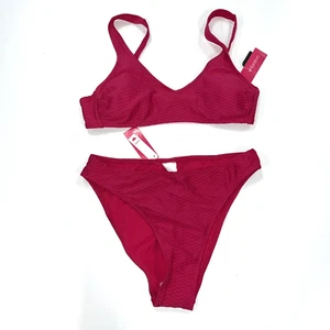 Xhilaration Bikini Set V Neck Textured Magenta/Pink Junior's L (8-10) Silver NWT - Picture 1 of 7