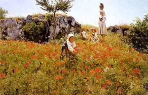 Oil viggo christian frederick pedersen - picking poppies, sora landscape & kids - Picture 1 of 1