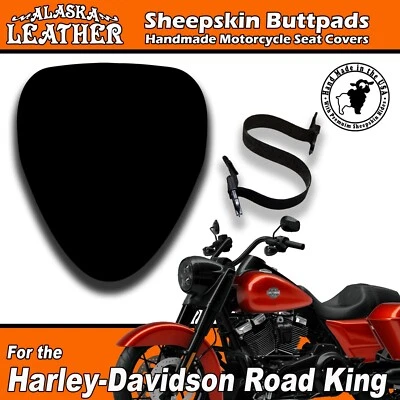 Funda de cojín de asiento de piel de oveja de cuero Alaska para Harley-Davidson Road King Foto 1 de 4