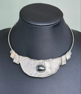 MODERNIST S.GIGLI, ITALY 925 STERLING SILVER AND BLACK SPINEL NECKLACE - Picture 1 of 13