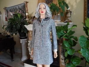 Neu Tory Burch weiß & schwarz Baumwolle Boucle Strick Rock Anzug mit Häkel Ausschnitt Größe 4 - Bild 1 von 24