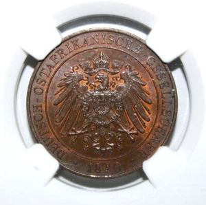 S10 - German East Africa 1 Pesa 1890 NGC MS-63 BN Brilliant Unc. Copper Coin - Picture 1 of 4