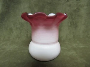 1960's Italy Peach Blow Pink White Ruffled Art Glass Toothpick Holder Hand Made - Picture 1 of 4