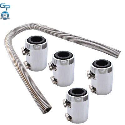 48" Radiator Flexible w/Chrome Coolant Water Hose Kit+4*Caps Stainless Steel - Image 1 of 4