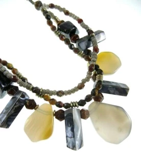 Collar de 17-21" Chico's Boho Tribal Imitación Piedras Preciosas Cuentas Multi-Hebra Neutrales - Imagen 1 de 3