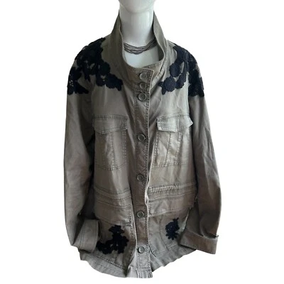 Lane Bryant Green Military Jacket with Black Crochet Floral Lace size 22 / 24 - Image 1 of 4