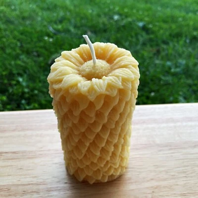 Sunflower Beeswax Pillar Candles 100% All Natural Bees Wax Sun Flower Candle - Image 1 of 4
