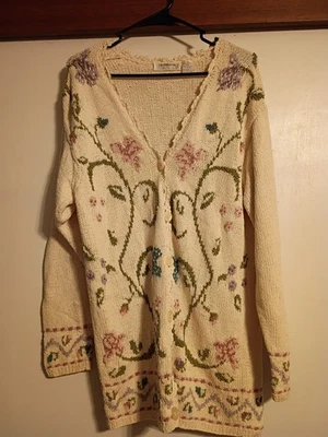 Liz Claiborne Mujer De Colección Cardi floral de seda/algodón tejida a mano abuela talla S Foto 1 de 4