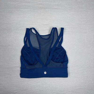 Lululemon Strappy Sports Bra Womens Size 4 Sun Setter Mesh Blue Gym Workout Yoga - Image 1 of 4