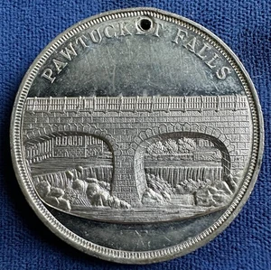 United States 1890 white metal 37.8mm Old Slater Mill medal - Foto 1 di 4