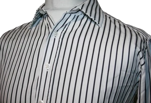 Aquascutum Mens Double Cuff Shirt - 15.5" - White/Black - Excellent Striped Top - Picture 1 of 12