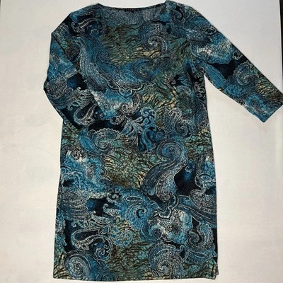 Tiana B Dress 16 Made in USA Blue Teal Metallic Paisley Sheath  - Image 1 of 4